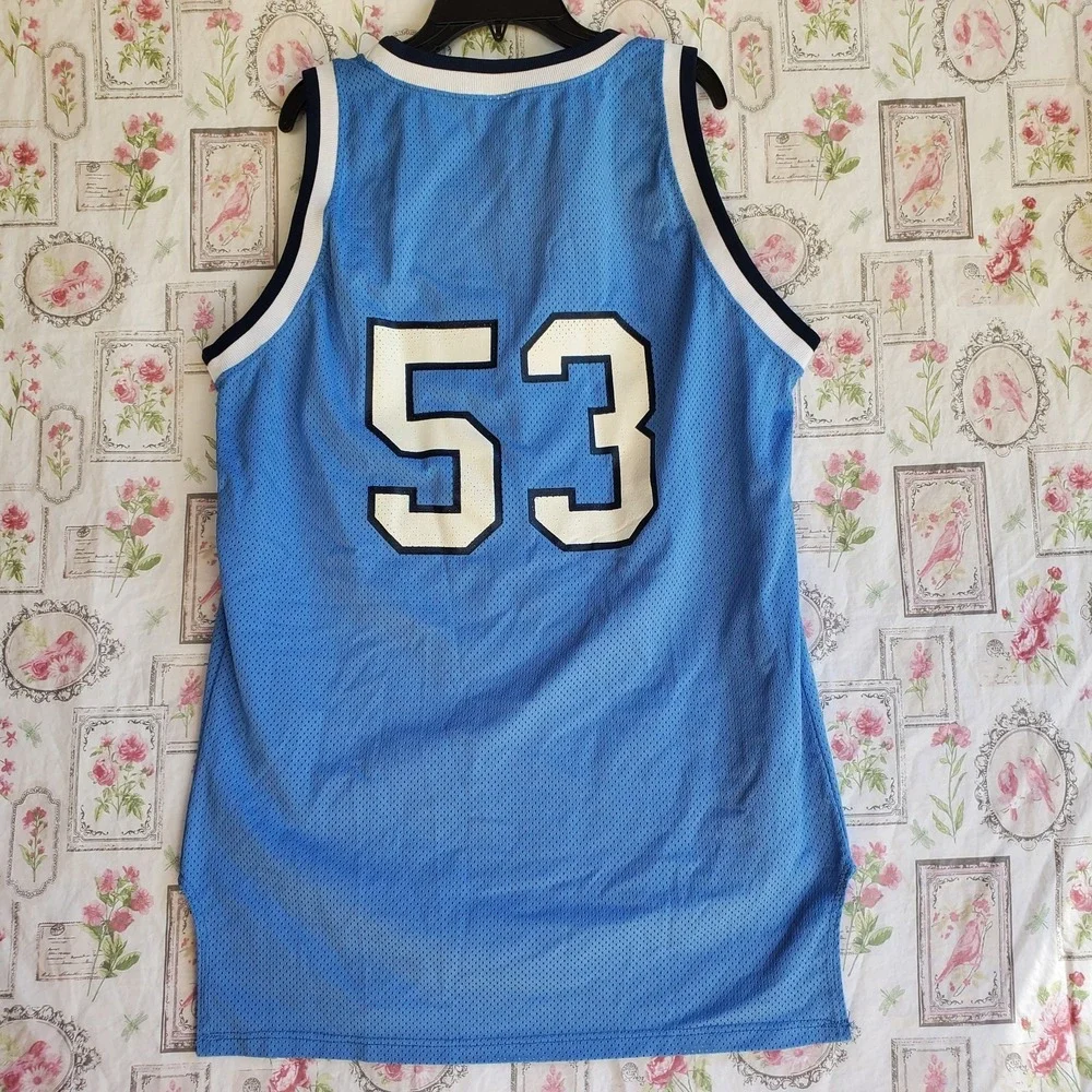 Vtg 90s‎ Russell Athletic Suncrest 53 Basketball Jersey Blue Mesh Made in USA 44